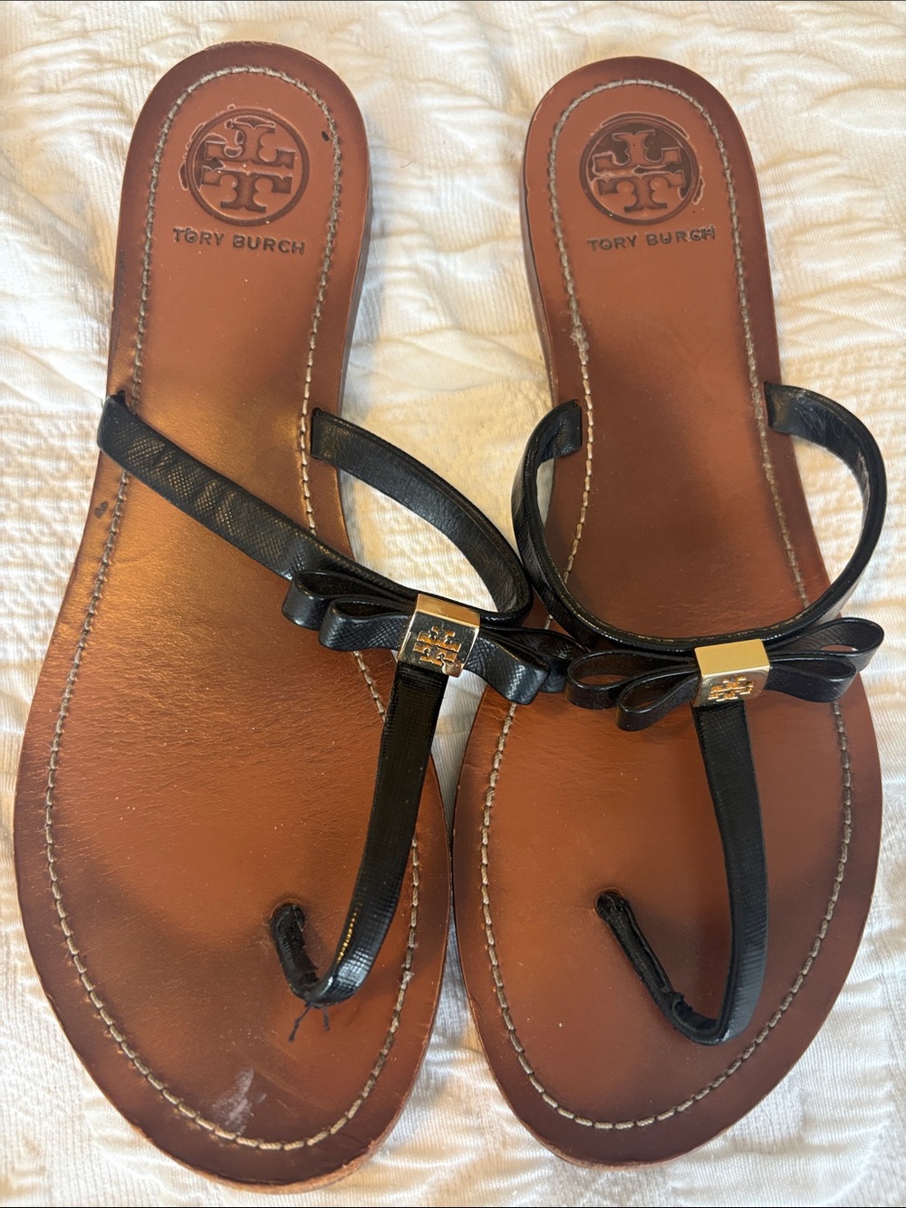 Tory Burch Black Miller Bow Leather Thong Sandals
